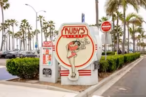 Store front sign of Ruby's Diner Store front sign of Ruby's Diner
