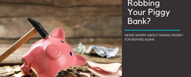 smashed piggy bank with money on a table