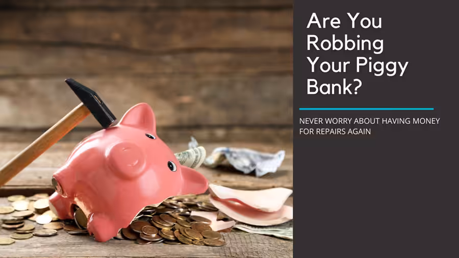 Are You Robbing Your Piggy Bank on your Rental Property? smashed piggy bank with money on a table