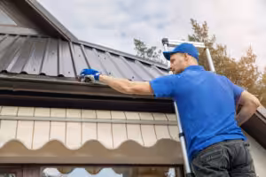 Man cleaning the roof Man cleaning the roof