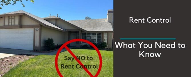 house in background with the words "say no to rent control" in the foreground