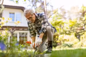 Mature man working in the garden