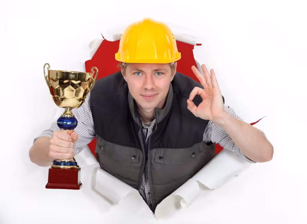 Man holding trophy
