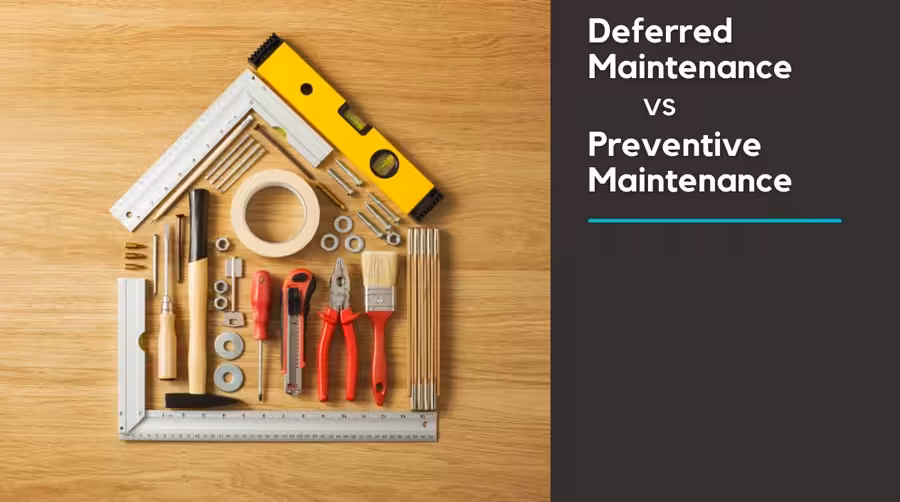 Deferred Maintenance vs. Preventative Maintenance small hand tools arranged on a table to look like a house