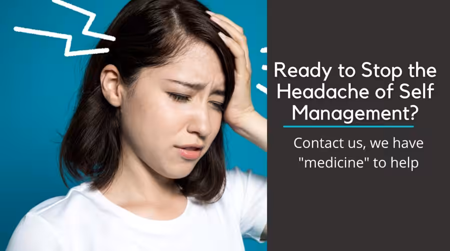 Stop the Headache of Self Property Management. Contact Management One Property Management grimacing woman holding her head
