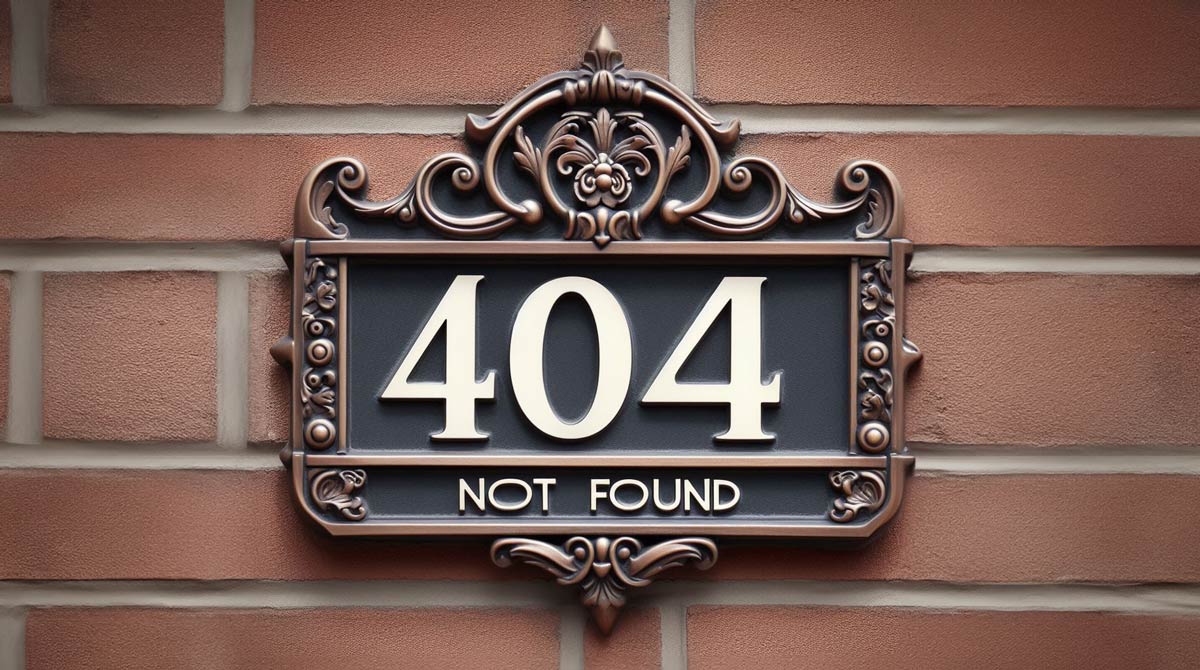 address plaque reading "404 Not Found"