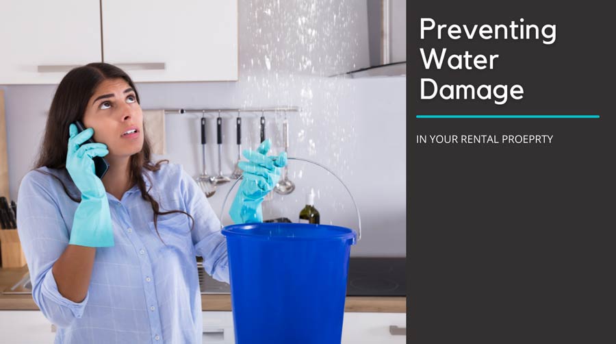 Woman holding a bucket under a leak in her ceiling