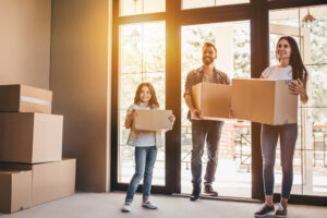 Family getting inside new home