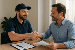 Business Deal Handshake in Office