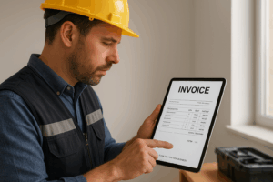 Construction Worker Reviewing Invoice