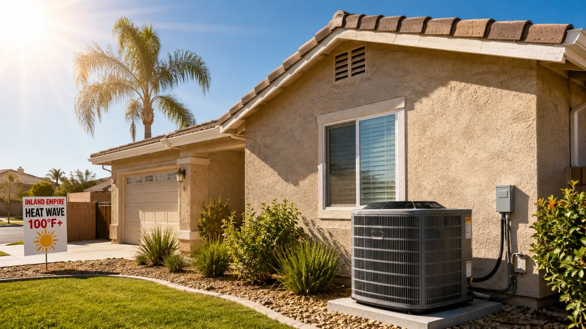 California rental home with air conditioning unit during an Inland Empire summer heat wave